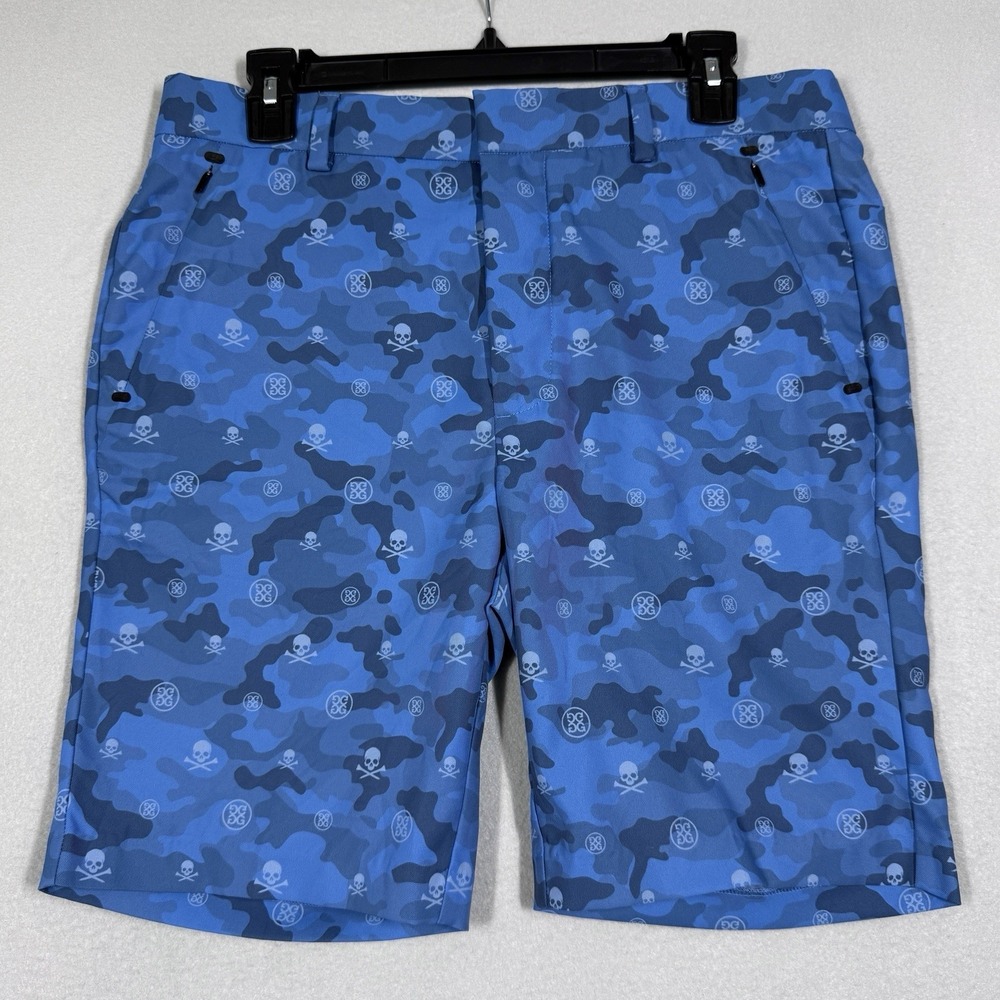 G/Fore Golf Shorts Men 32 Camo Icon Skulls and Tees Print Blue Performance GFORE